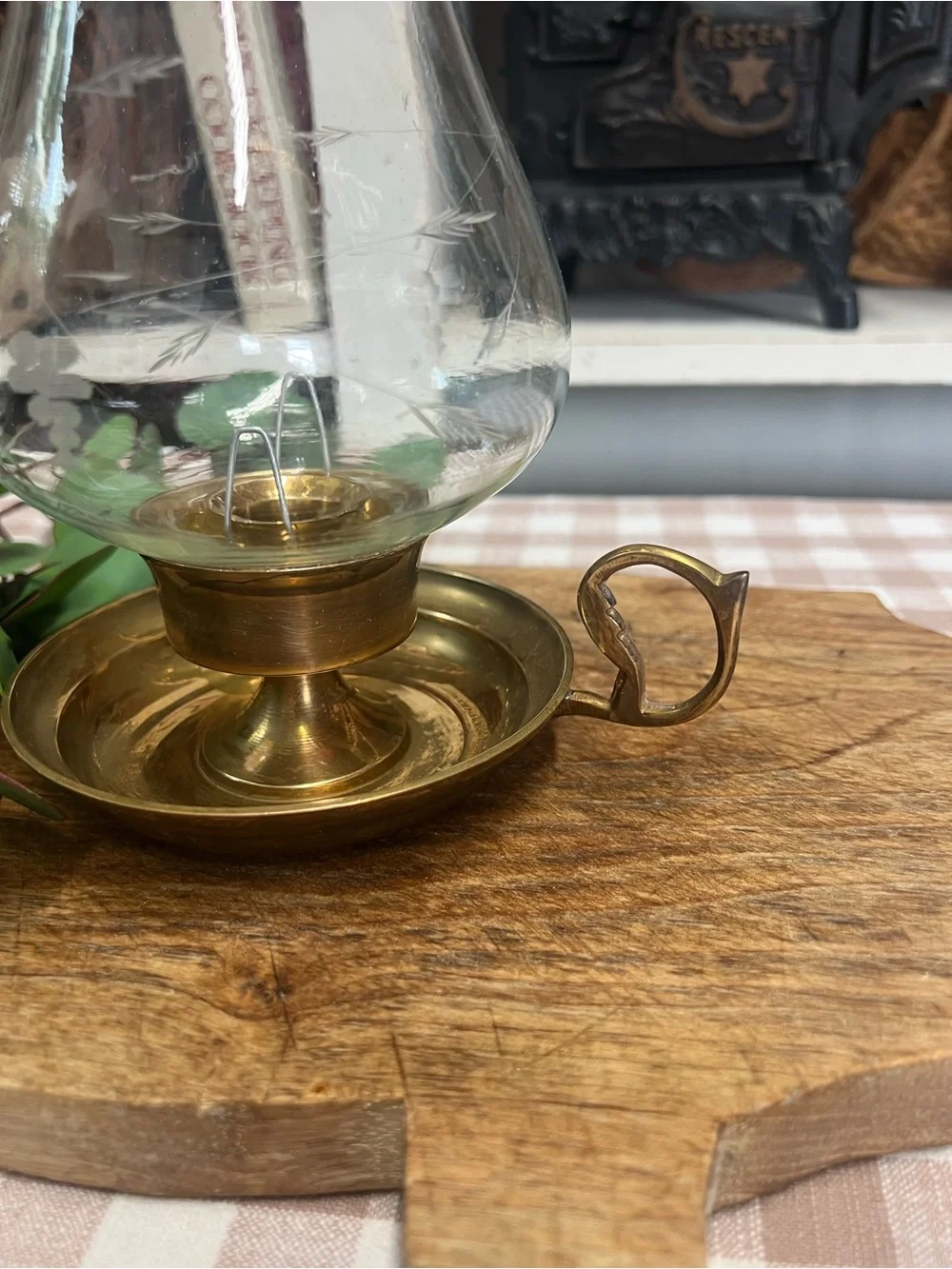 Vintage brass and glass candle holder chamber candlestick decor farmhouse